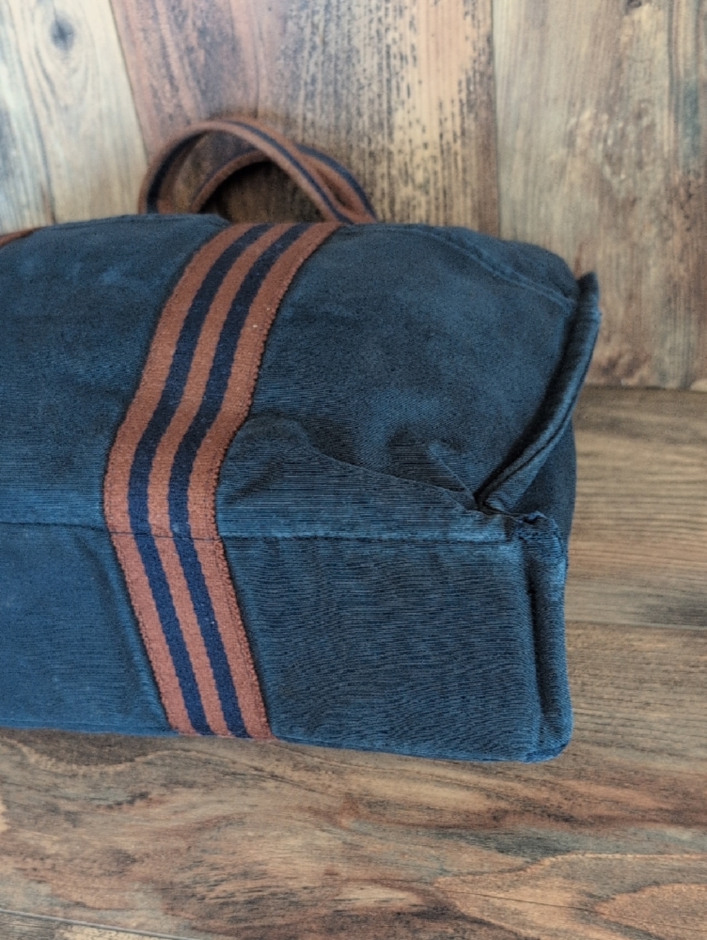Hermes Vintage Fourre Tout Navy/Brown Distressed Canvas Tote - Picture 5 of 17